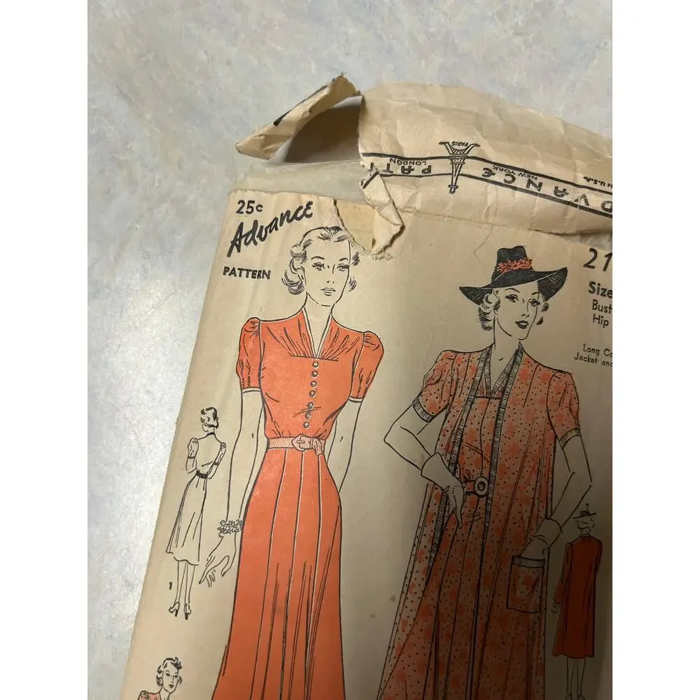 Vintage 1930's-40's Advance Pattern‎ #2101 Tea Frock and Bolero Size 16 HTF